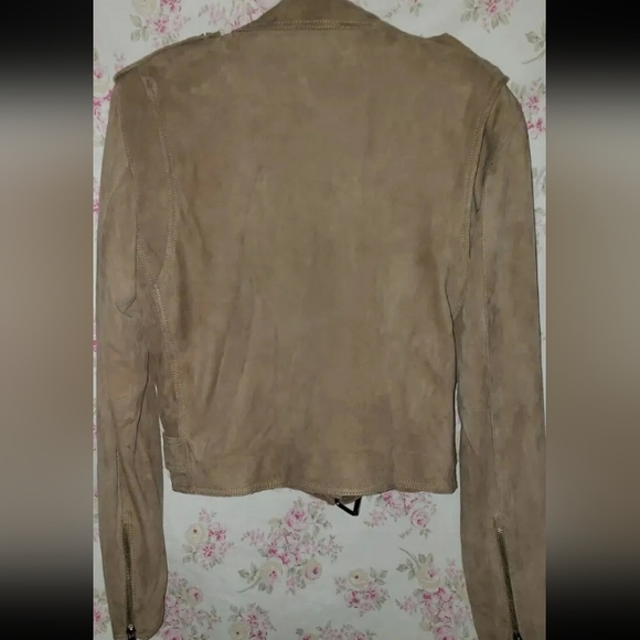 POLO RALPH LAUREN Womens Beige Suede Asymmetric Belted Biker Moto Jacket Sz 10 - Picture 9 of 16